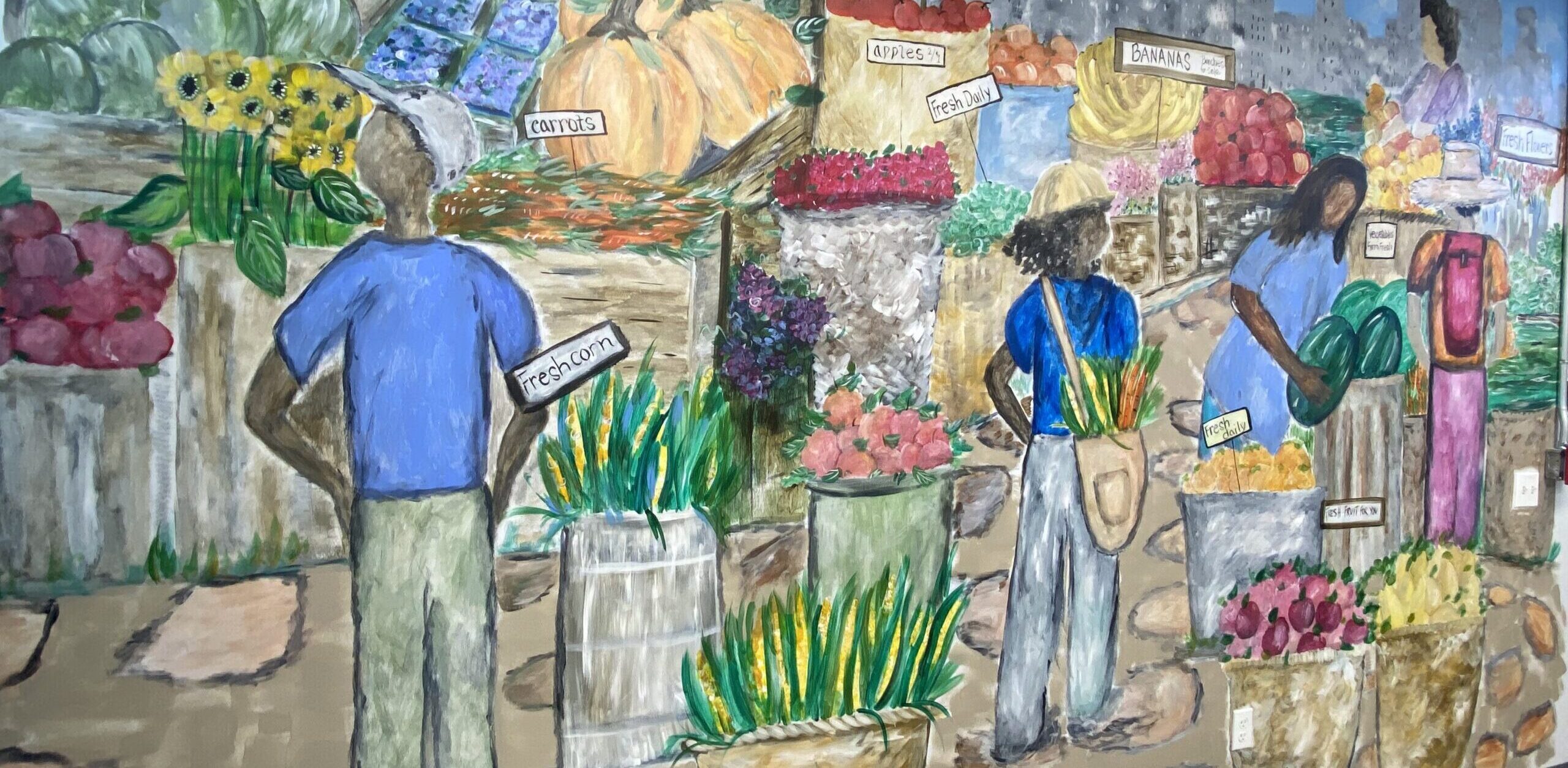 39f79e1de34a8f46b16f431ee40d9dfd A painting of people in front of plants